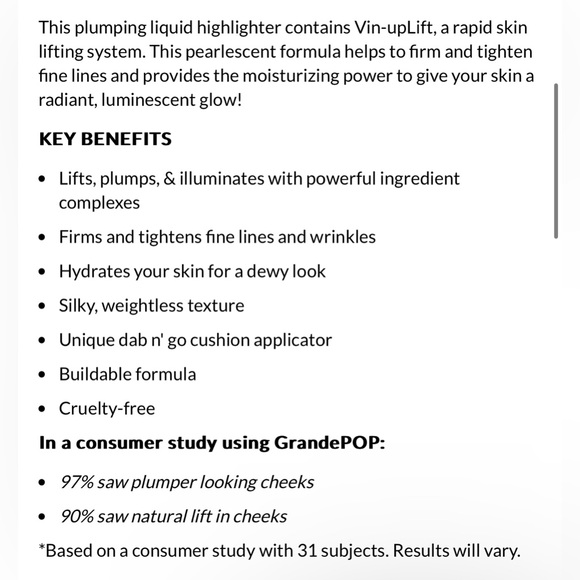 ✨ GRANDE Cosmetics GrandeGLOW Plumping Liquid Highlighter - French Pearl - Picture 6 of 6